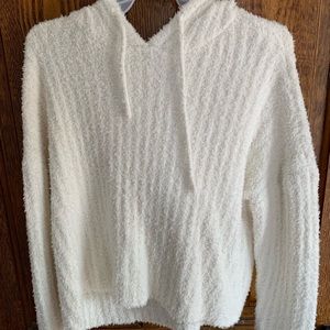 White hooded sweater
